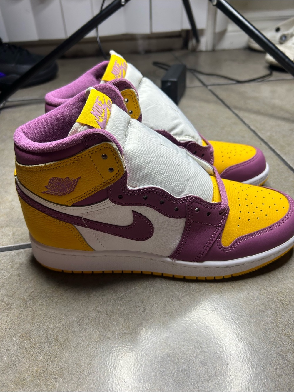 Nike Air Jordan 1 High Top Sneakers - Yellow, Purple, White